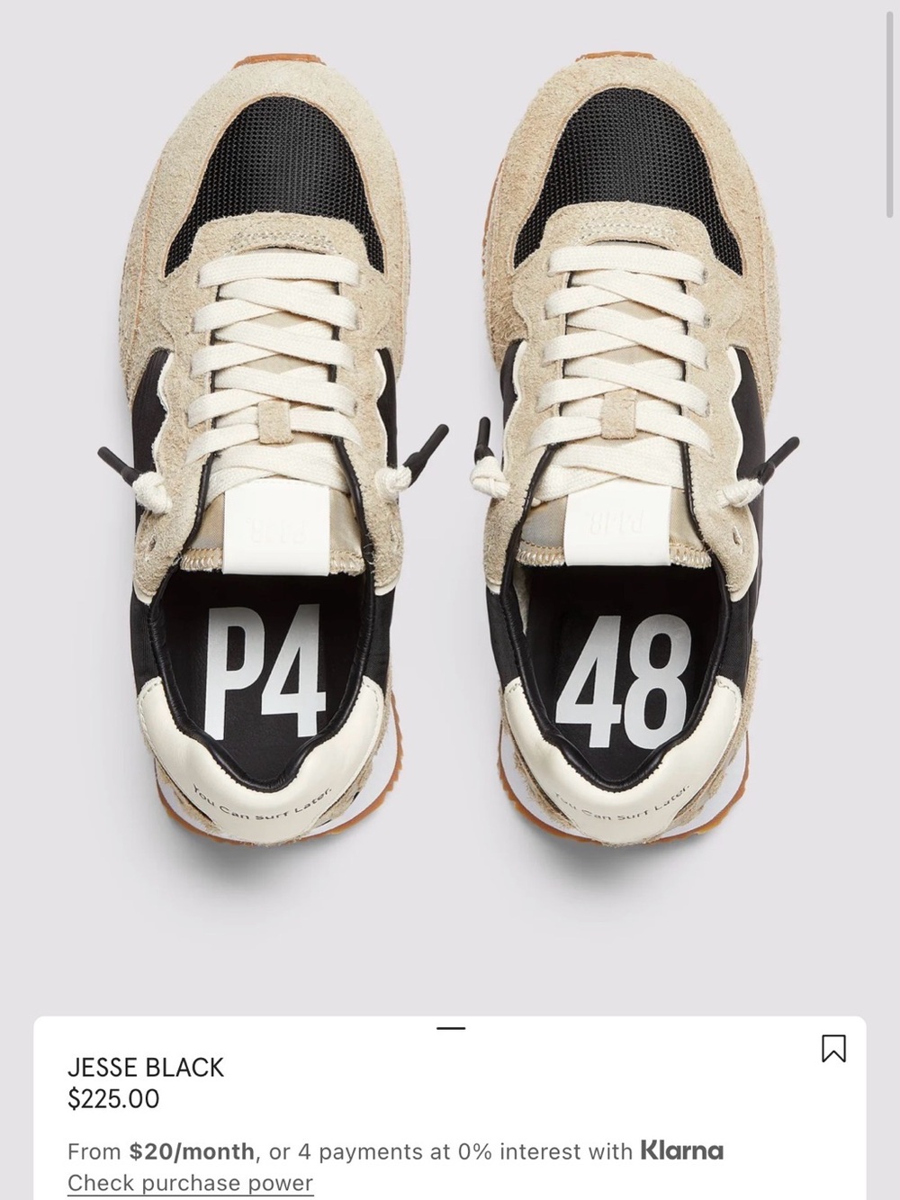 P448 Beige, Black & White Suede-Trim Low-Top Sneakers- Jesse model, size 45